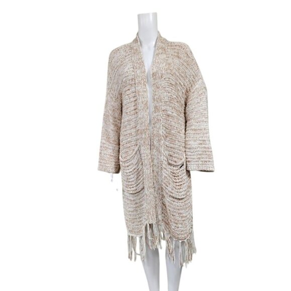 Abercrombie & Fitch Boho Whimsy Festival Loose Knit Fringe Cardigan Beige S/M - Picture 2 of 11